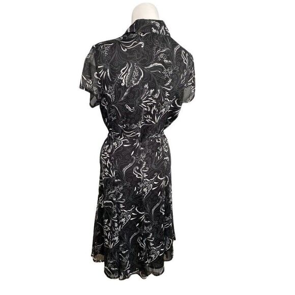 SAG HARBOR Black White Floral 2‎ Pc Button Down Top MP & A Line Skirt 6P Petite - Picture 3 of 10